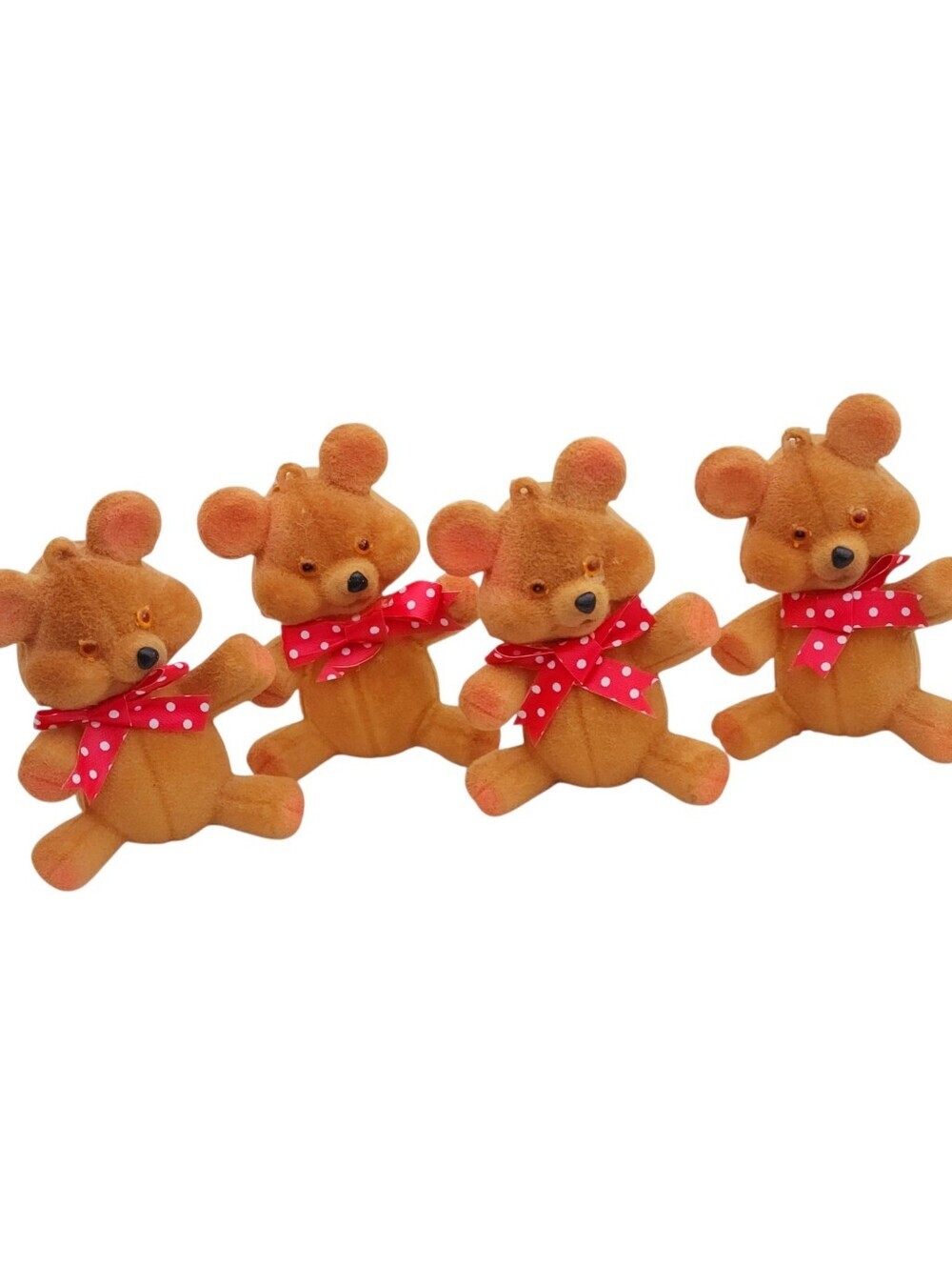 Vintage Blow Mold Bears Felt Brown Plastic Red Dot Bows Christmas Tree Ornament